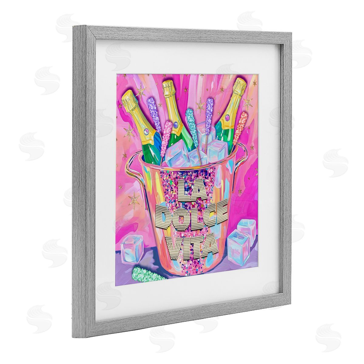 Jess Stempel La Dolce Vita Champagne Gray Framed Print Under Glass with White Mat Wall Art