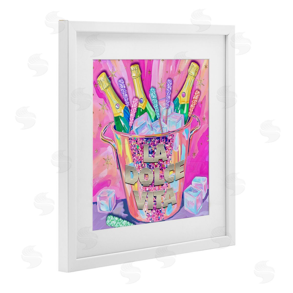 Jess Stempel La Dolce Vita Champagne White Framed Print Under Glass with Mat Wall Art