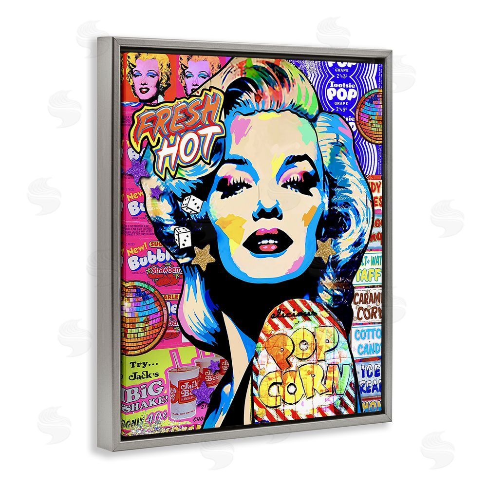 Jess Stempel Marilyn Candy Pop Style Gray Floating Frame Canvas Wall Art Print