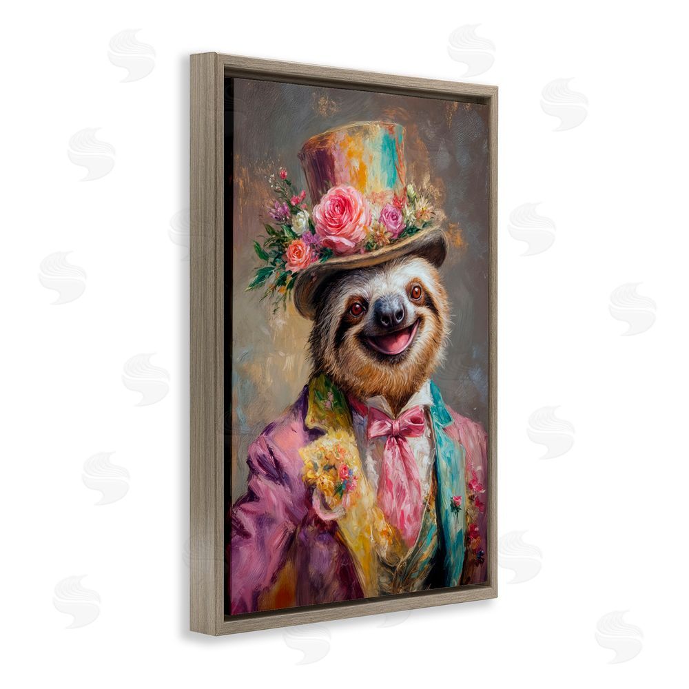 Wumples Victorian Sloth Portrait Brown Floating Frame Canvas Wall Art Print