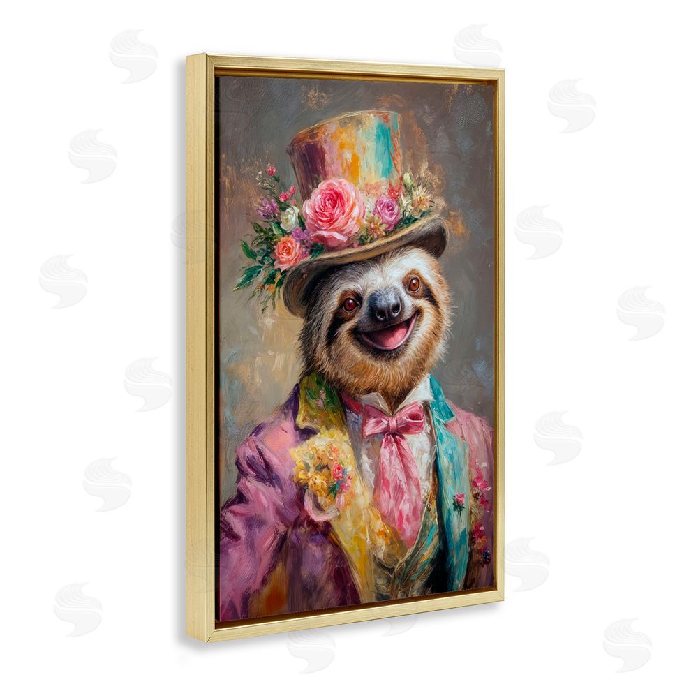 Wumples Victorian Sloth Portrait Gold Floating Frame Canvas Wall Art Print