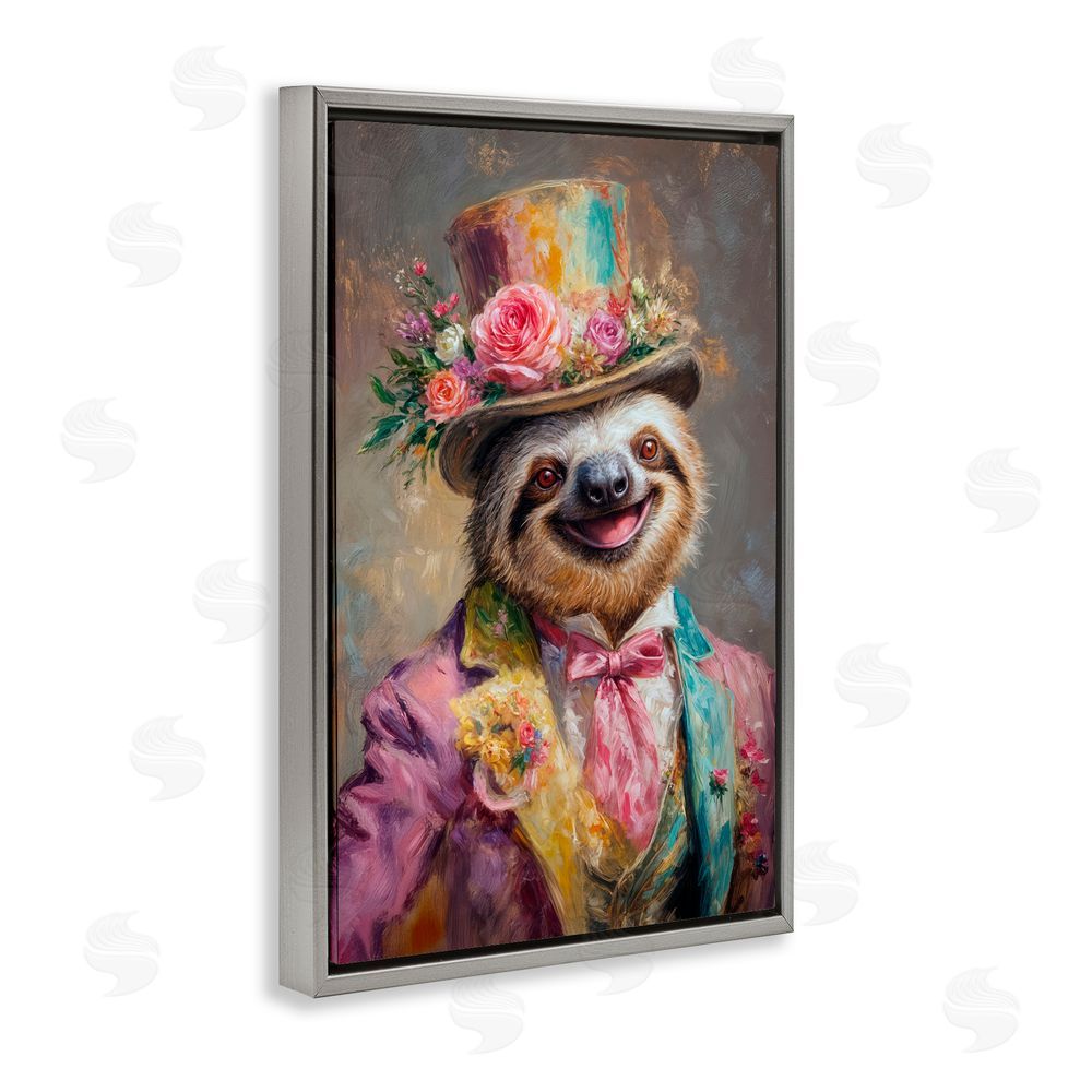 Wumples Victorian Sloth Portrait Gray Floating Frame Canvas Wall Art Print