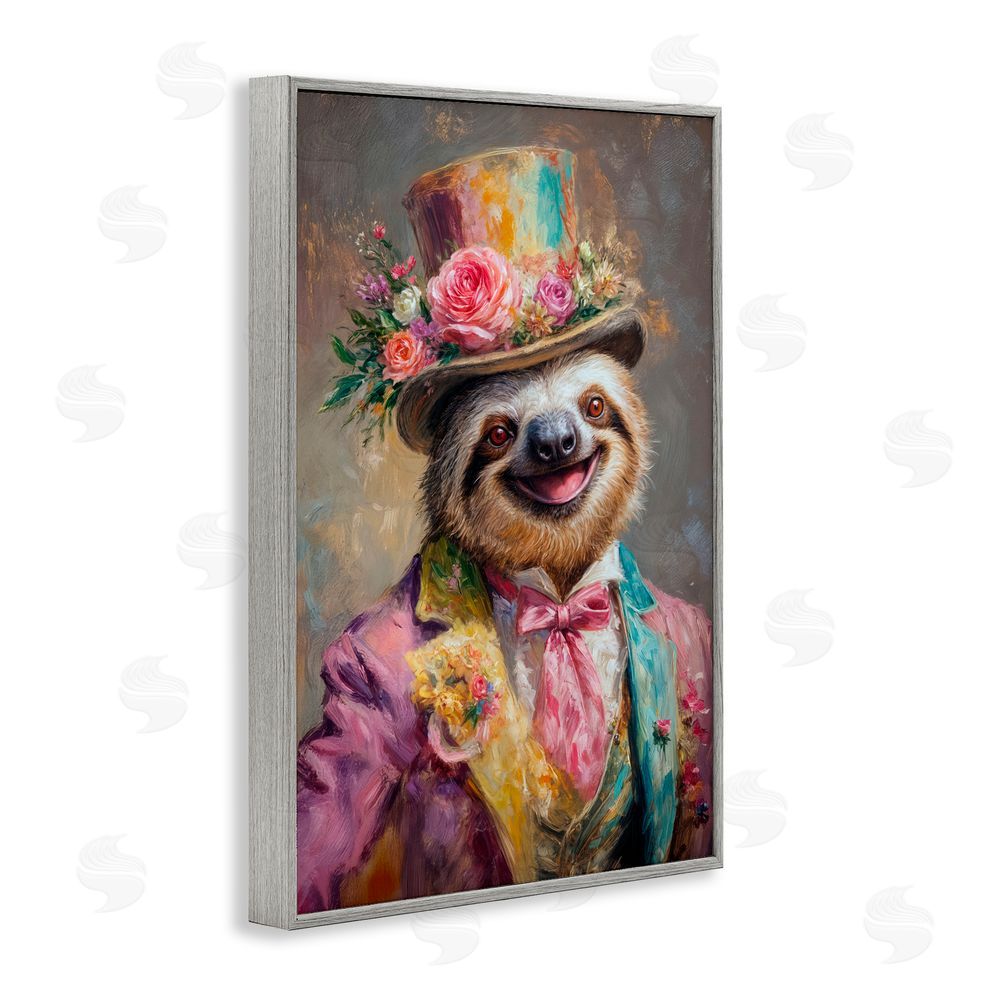 Wumples Victorian Sloth Portrait Gray Framed Giclee Wall Art Print