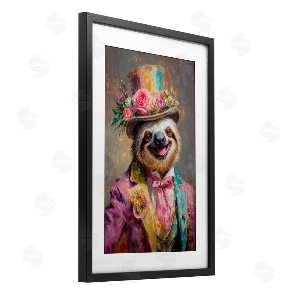 Wumples Victorian Sloth Portrait Black Framed Print Under Glass with White Mat Wall Art