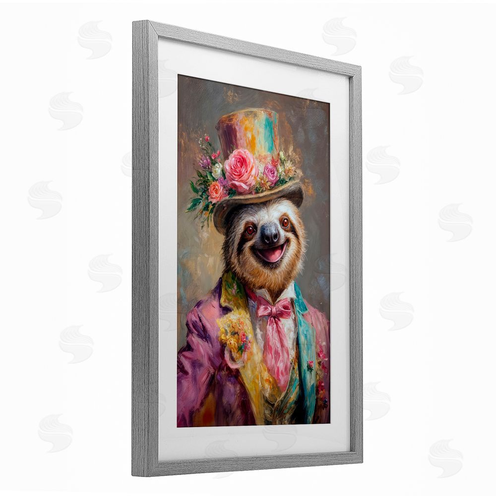 Wumples Victorian Sloth Portrait Gray Framed Print Under Glass with White Mat Wall Art