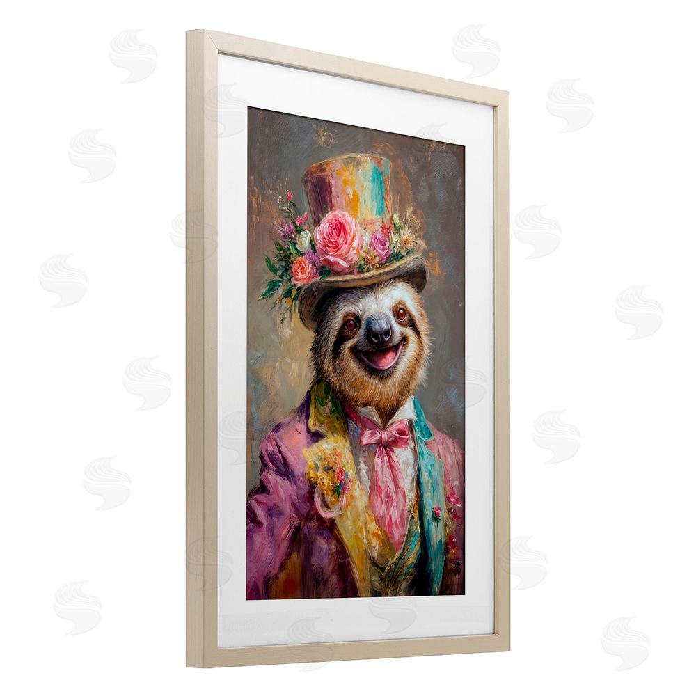 Wumples Victorian Sloth Portrait Birch Framed Print Under Glass with White Mat Wall Art