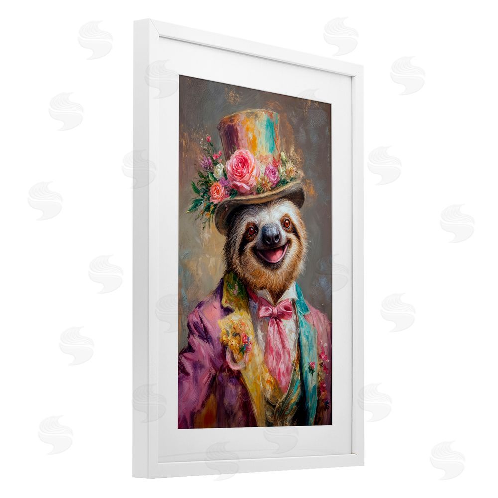 Wumples Victorian Sloth Portrait White Framed Print Under Glass with Mat Wall Art