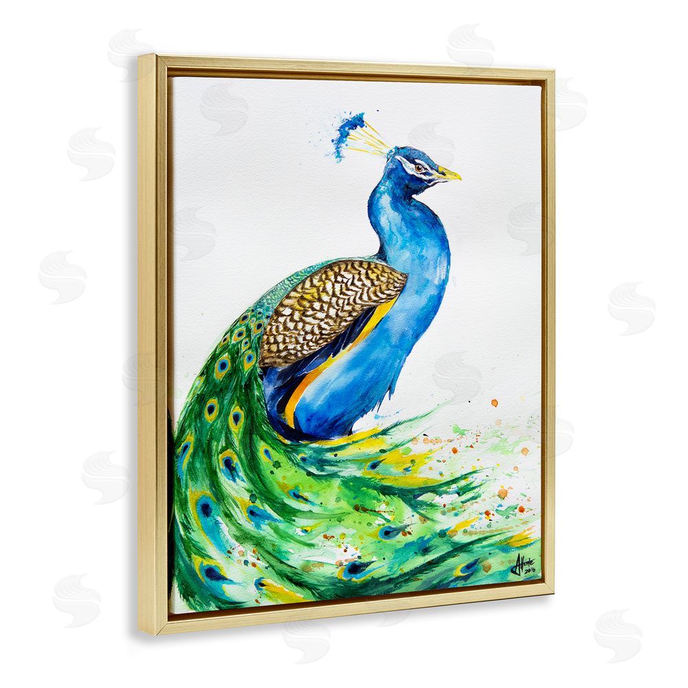 Marc Allante Aphrodite Peacock Portrait Gold Floating Frame Canvas Wall Art Print