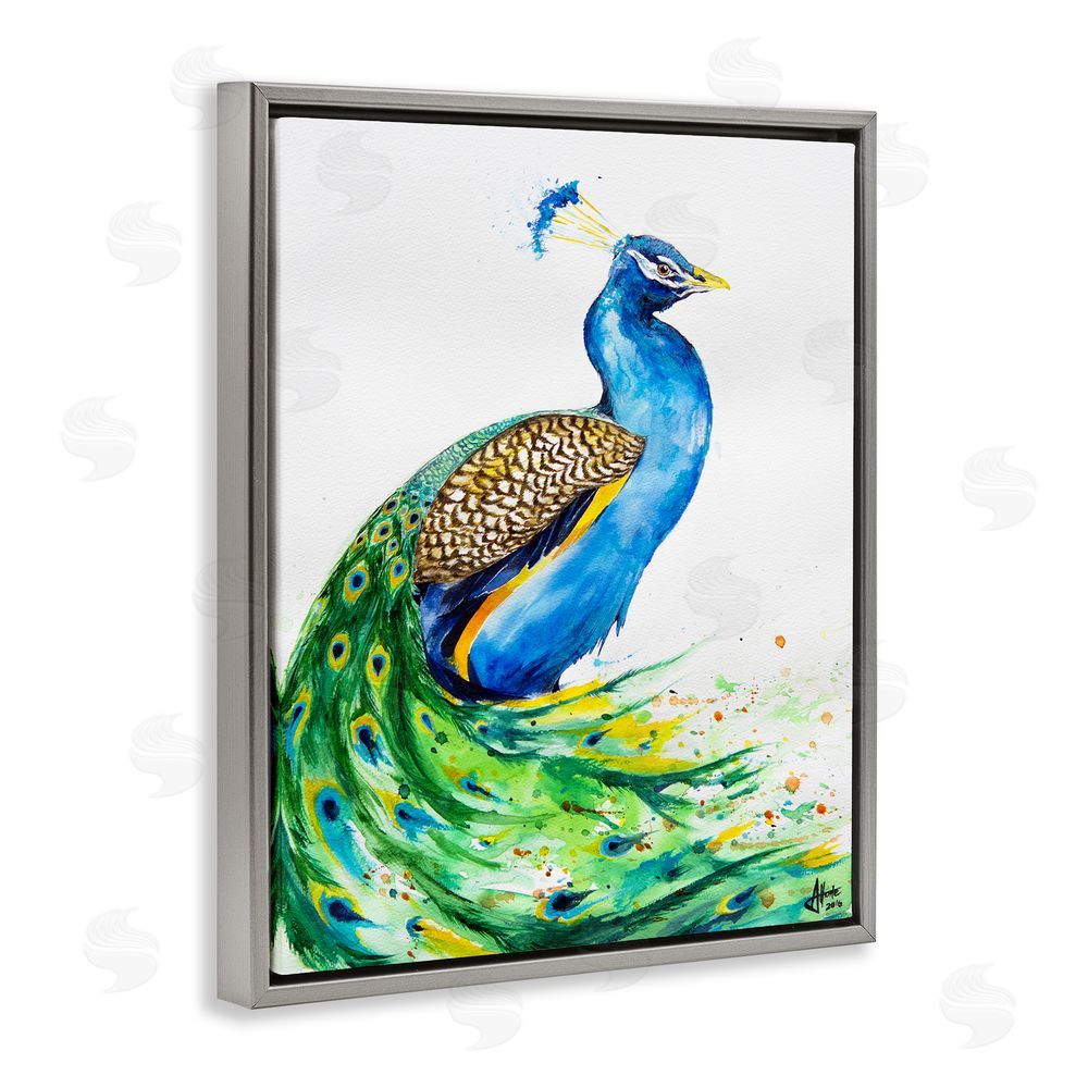 Marc Allante Aphrodite Peacock Portrait Gray Floating Frame Canvas Wall Art Print