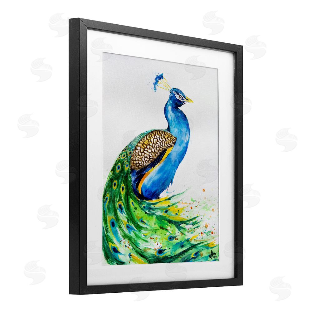 Marc Allante Aphrodite Peacock Portrait Black Framed Print Under Glass with White Mat Wall Art