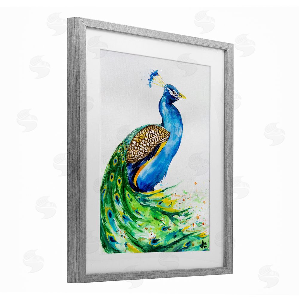Marc Allante Aphrodite Peacock Portrait Gray Framed Print Under Glass with White Mat Wall Art
