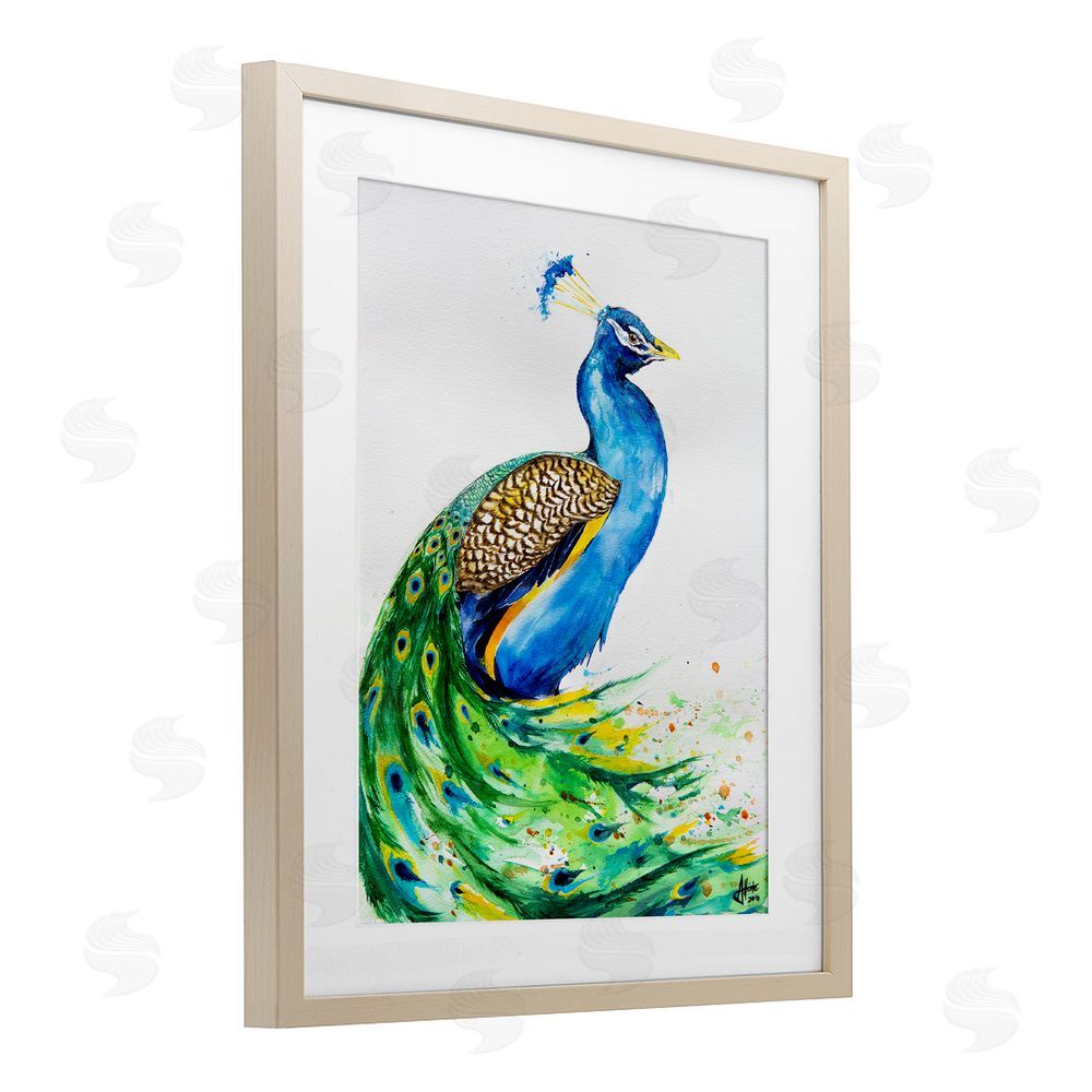 Marc Allante Aphrodite Peacock Portrait Birch Framed Print Under Glass with White Mat Wall Art
