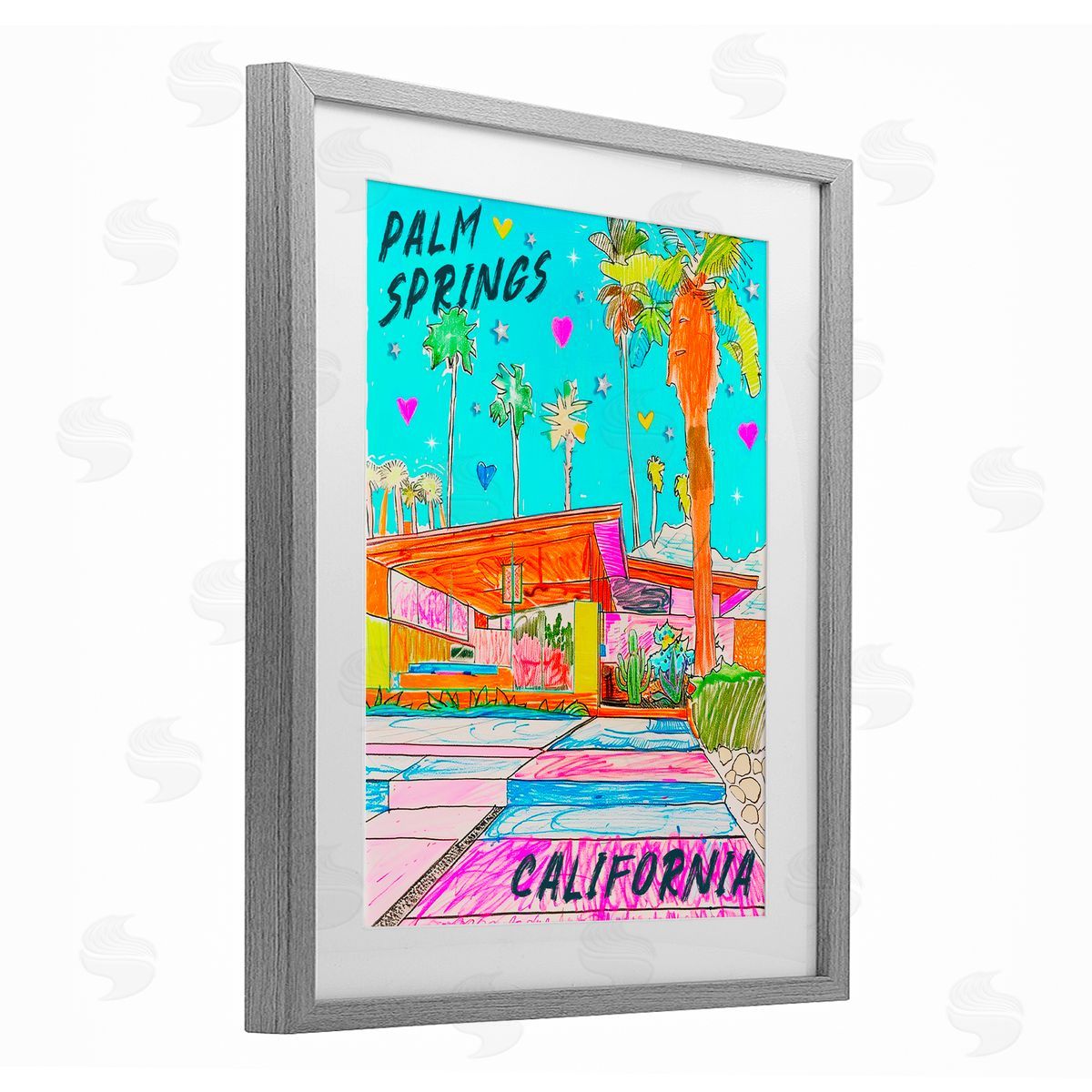 Jess Stempel Palm Springs Canyon Gray Framed Print Under Glass with White Mat Wall Art