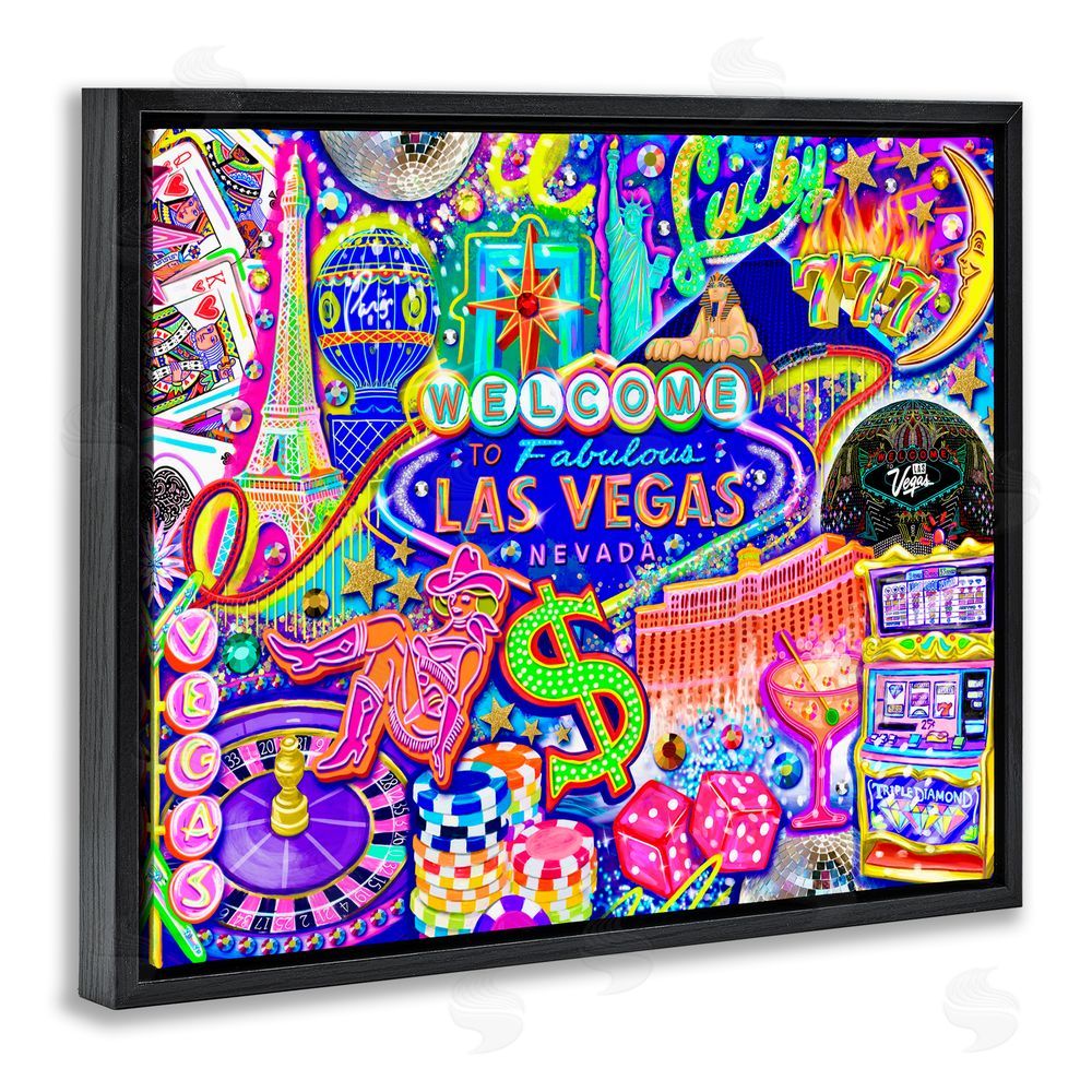 Jess Stempel Fabulous Las Vegas Fun Black Floating Frame Canvas Wall Art Print