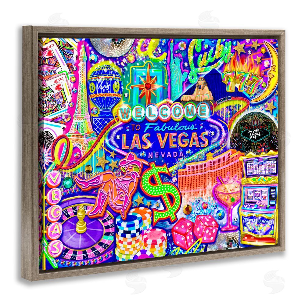 Jess Stempel Fabulous Las Vegas Fun Brown Floating Frame Canvas Wall Art Print