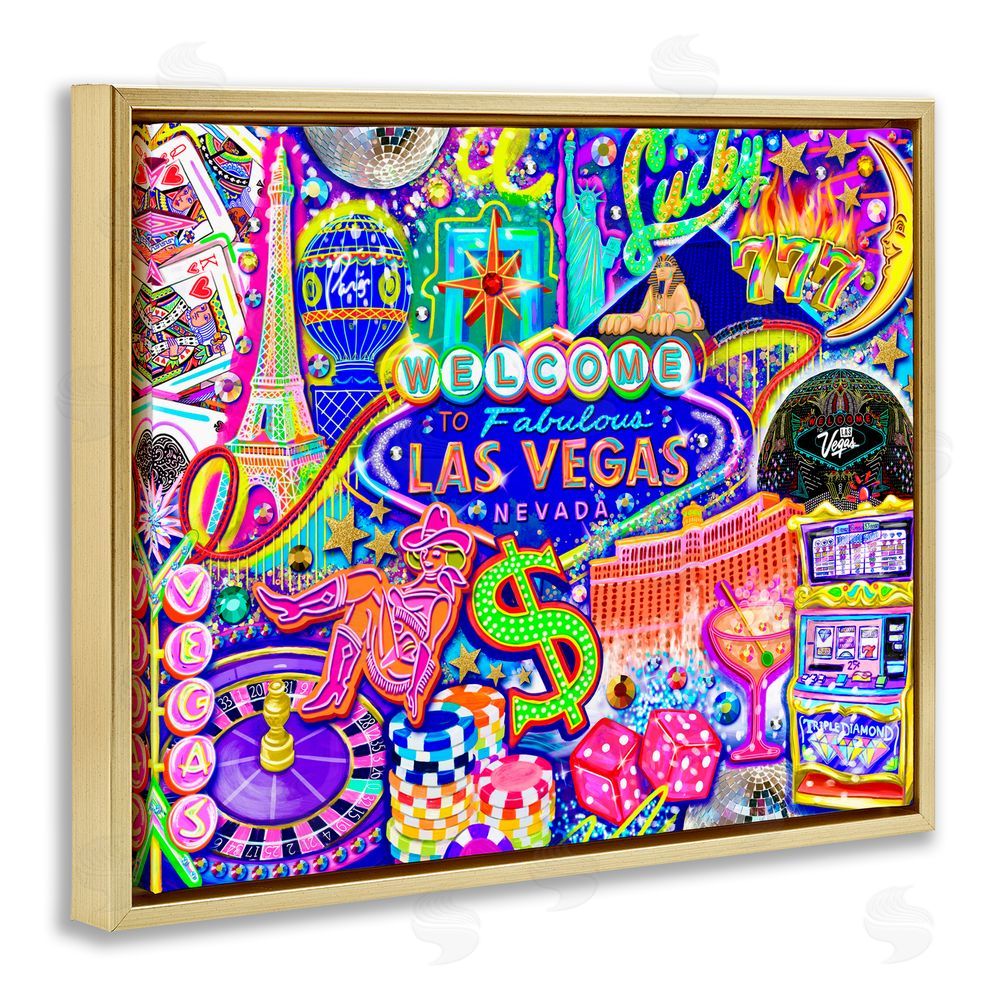 Jess Stempel Fabulous Las Vegas Fun Gold Floating Frame Canvas Wall Art Print