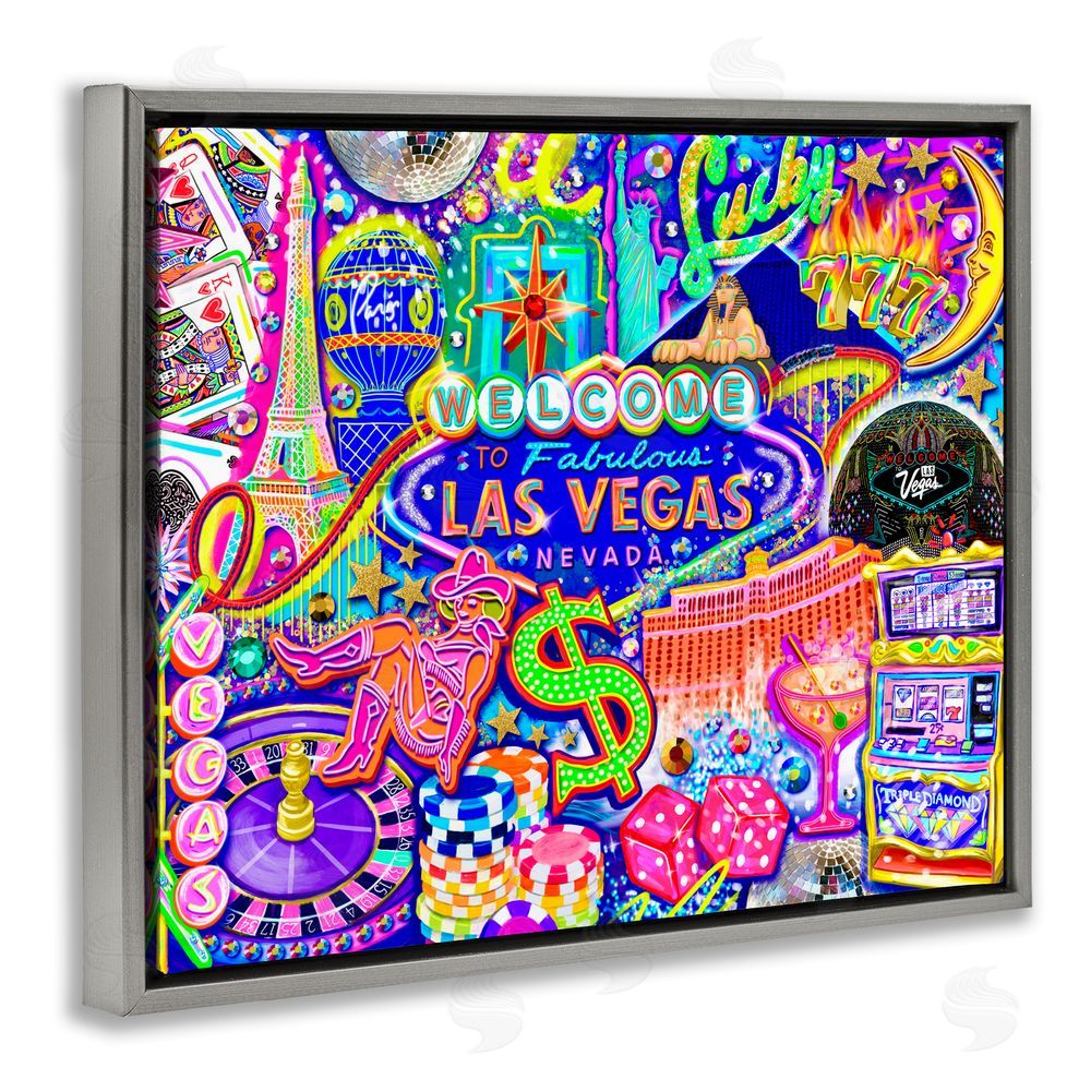 Jess Stempel Fabulous Las Vegas Fun Gray Floating Frame Canvas Wall Art Print
