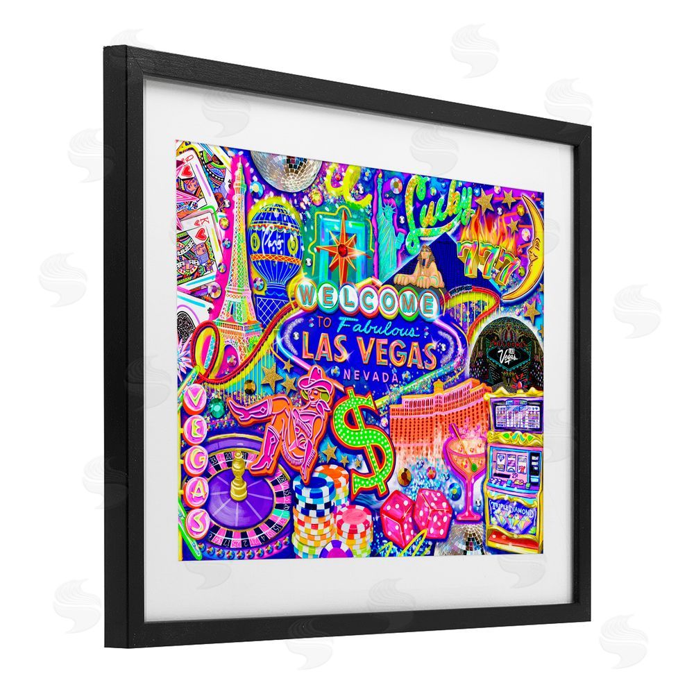 Jess Stempel Fabulous Las Vegas Fun Black Framed Print Under Glass with White Mat Wall Art