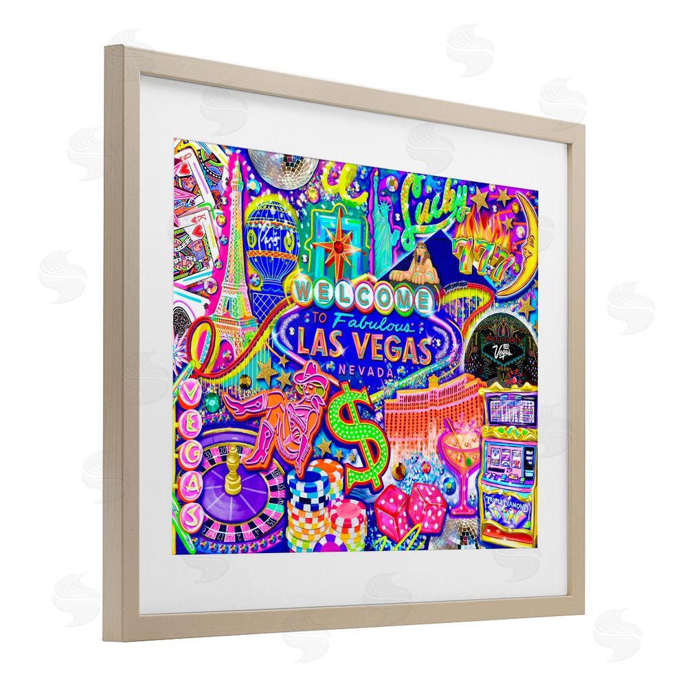 Jess Stempel Fabulous Las Vegas Fun Birch Framed Print Under Glass with White Mat Wall Art
