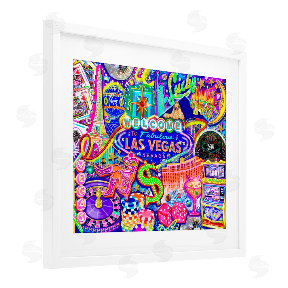 Jess Stempel Fabulous Las Vegas Fun White Framed Print Under Glass with Mat Wall Art