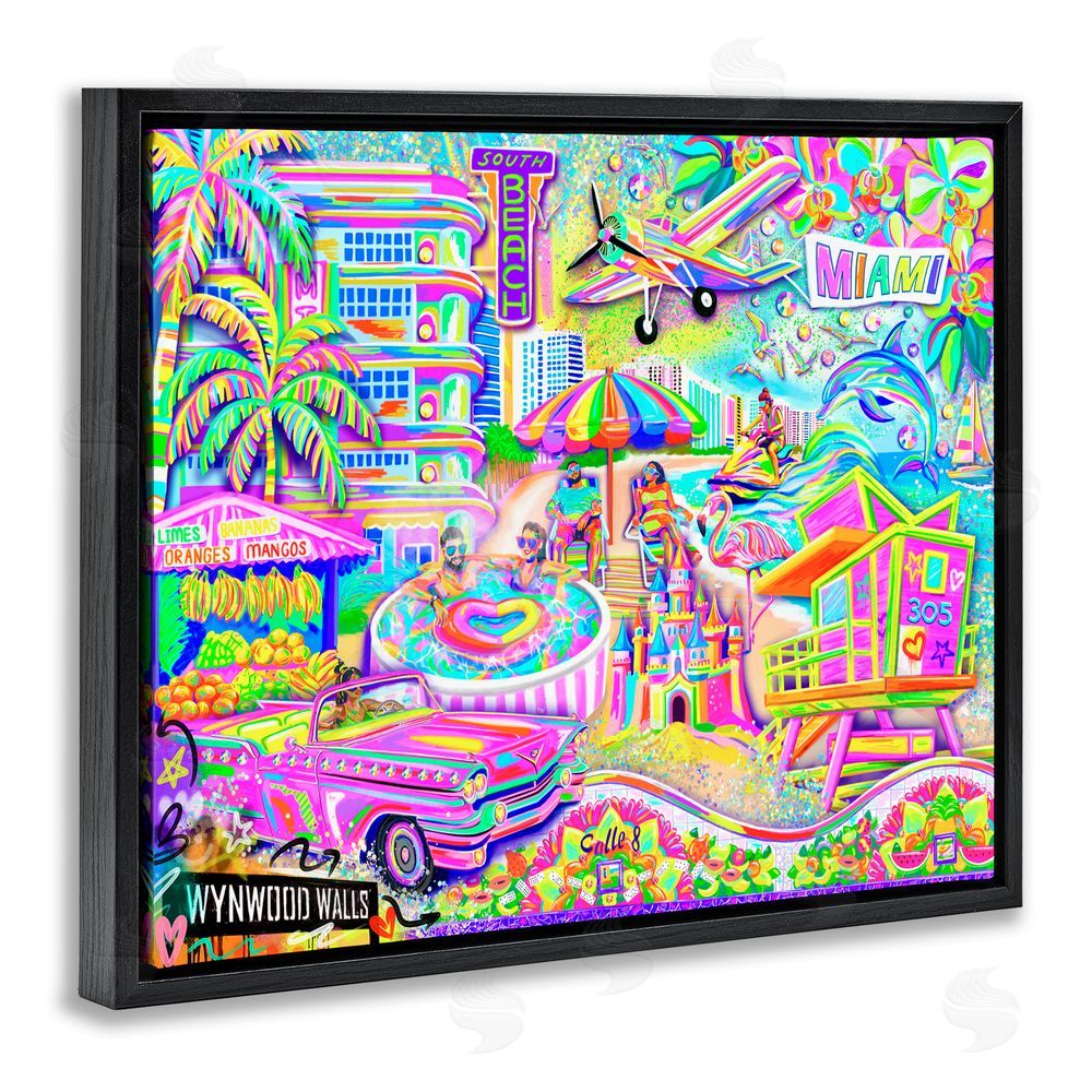 Jess Stempel Miami Fun Collage Black Floating Frame Canvas Wall Art Print