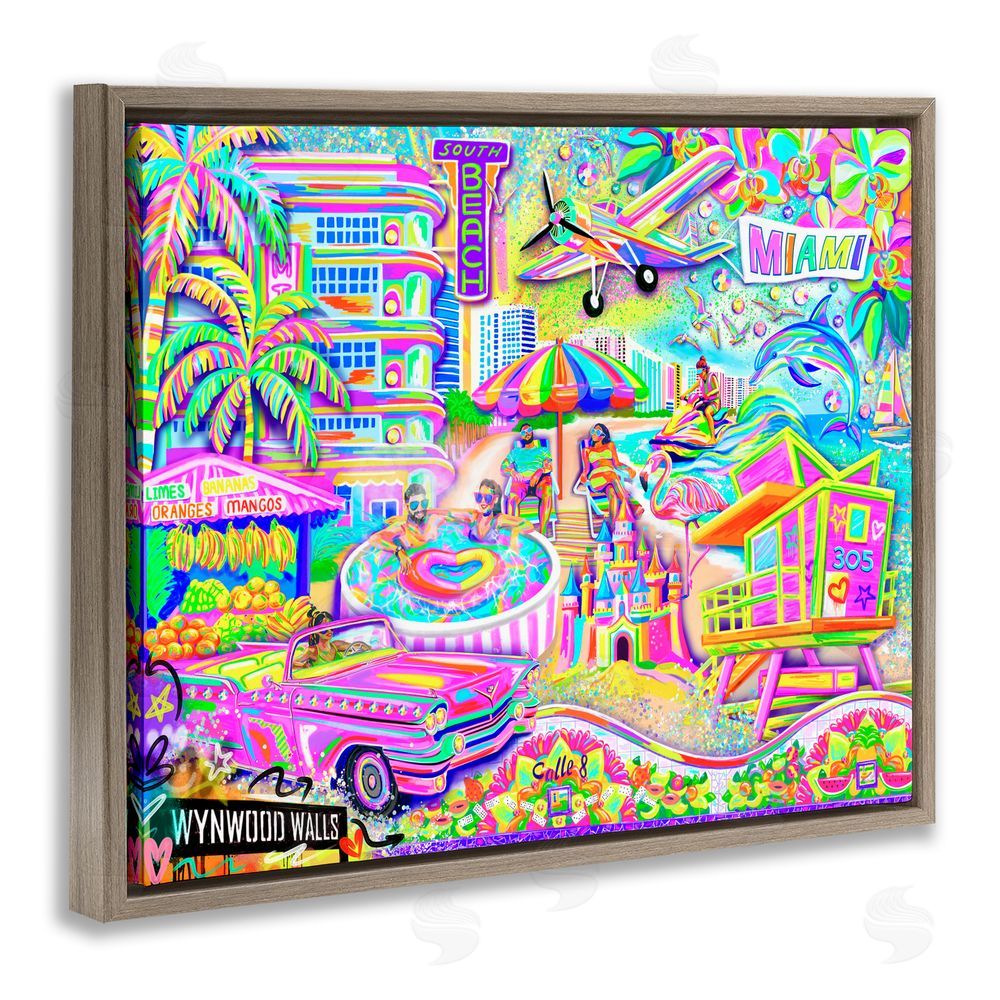 Jess Stempel Miami Fun Collage Brown Floating Frame Canvas Wall Art Print