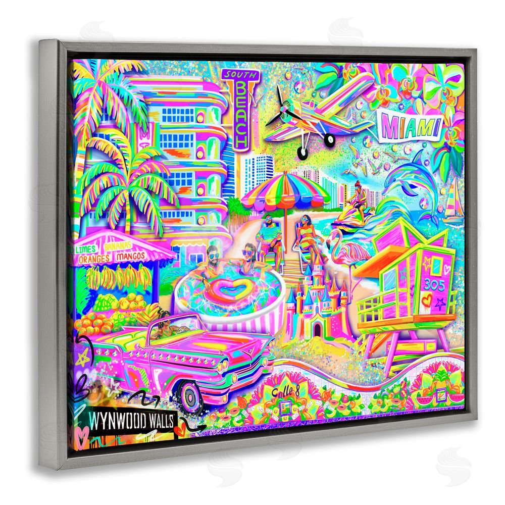 Jess Stempel Miami Fun Collage Gray Floating Frame Canvas Wall Art Print