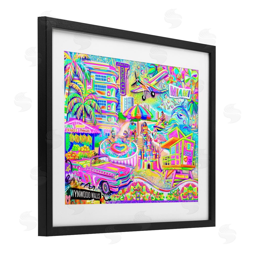 Jess Stempel Miami Fun Collage Black Framed Print Under Glass with White Mat Wall Art