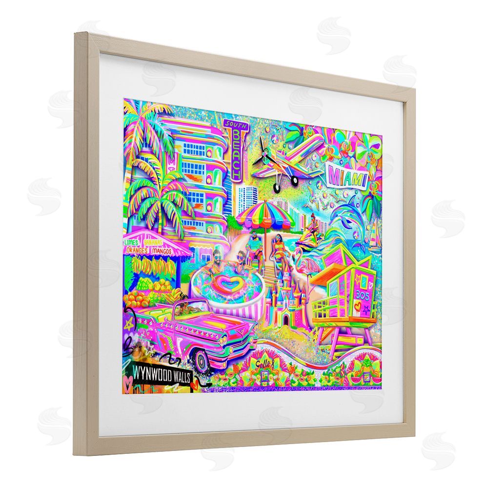 Jess Stempel Miami Fun Collage Birch Framed Print Under Glass with White Mat Wall Art