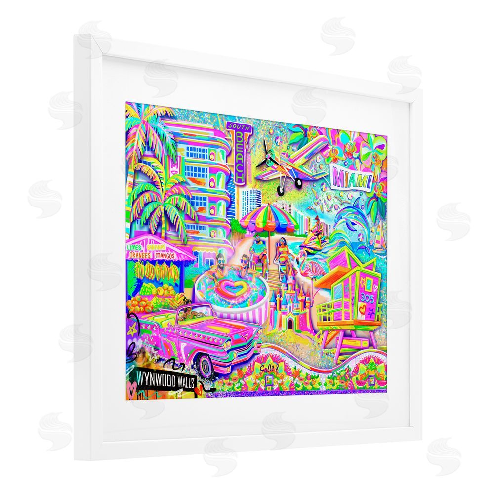 Jess Stempel Miami Fun Collage White Framed Print Under Glass with Mat Wall Art