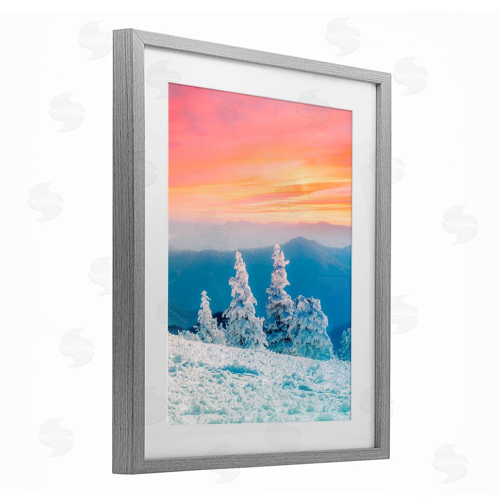 Jared Kreiss Fire And Ice Sunset Gray Framed Print Under Glass with White Mat Wall Art