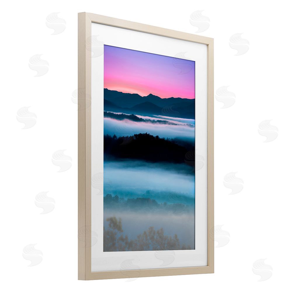 Jared Kreiss Smoky Mountain Fog Birch Framed Print Under Glass with White Mat Wall Art
