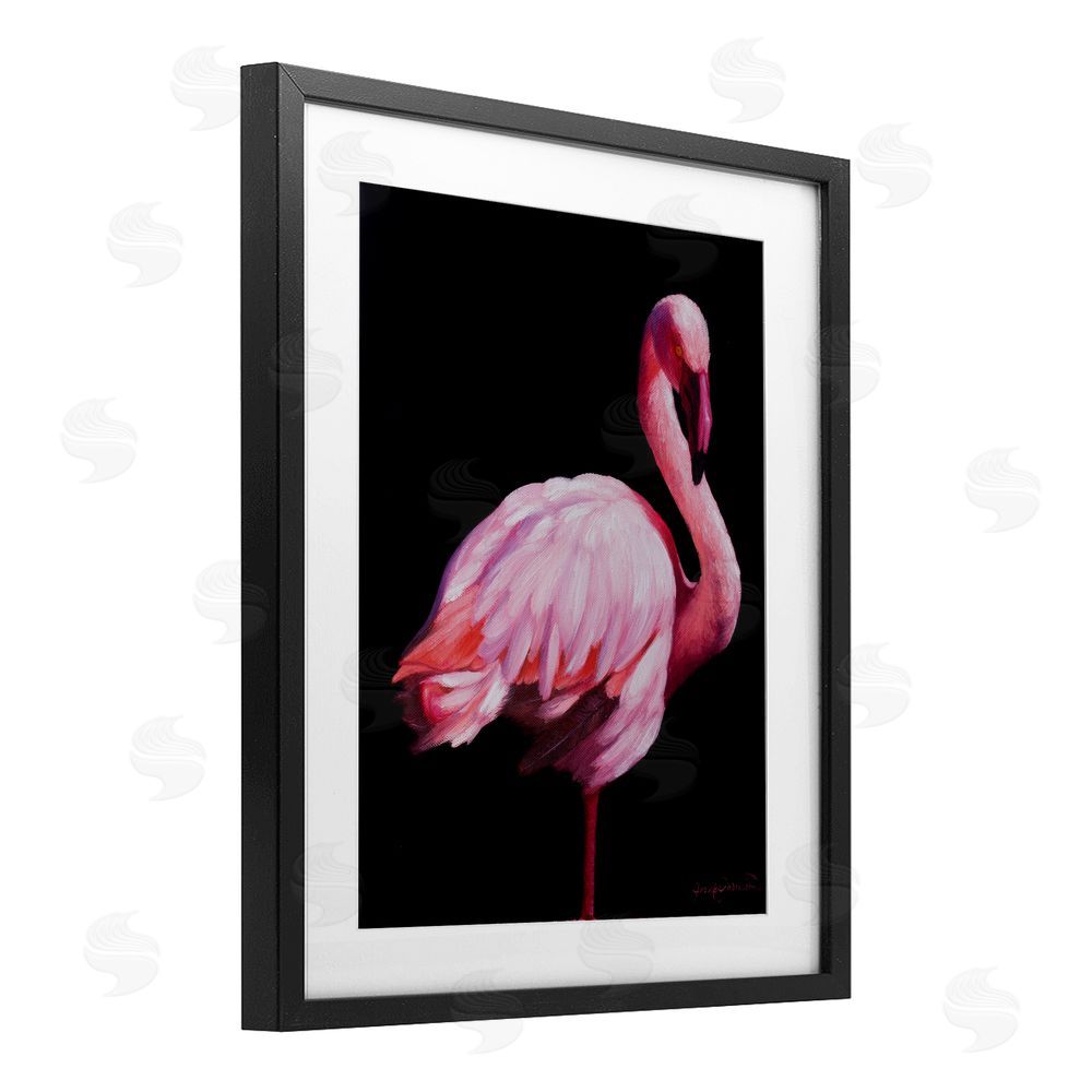James Corwin Elegant & Exotic Flamingo Black Framed Print Under Glass with White Mat Wall Art