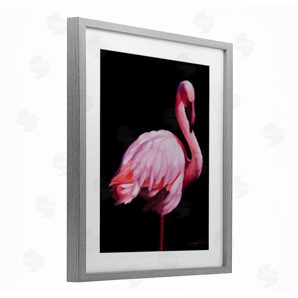 James Corwin Elegant & Exotic Flamingo Gray Framed Print Under Glass with White Mat Wall Art