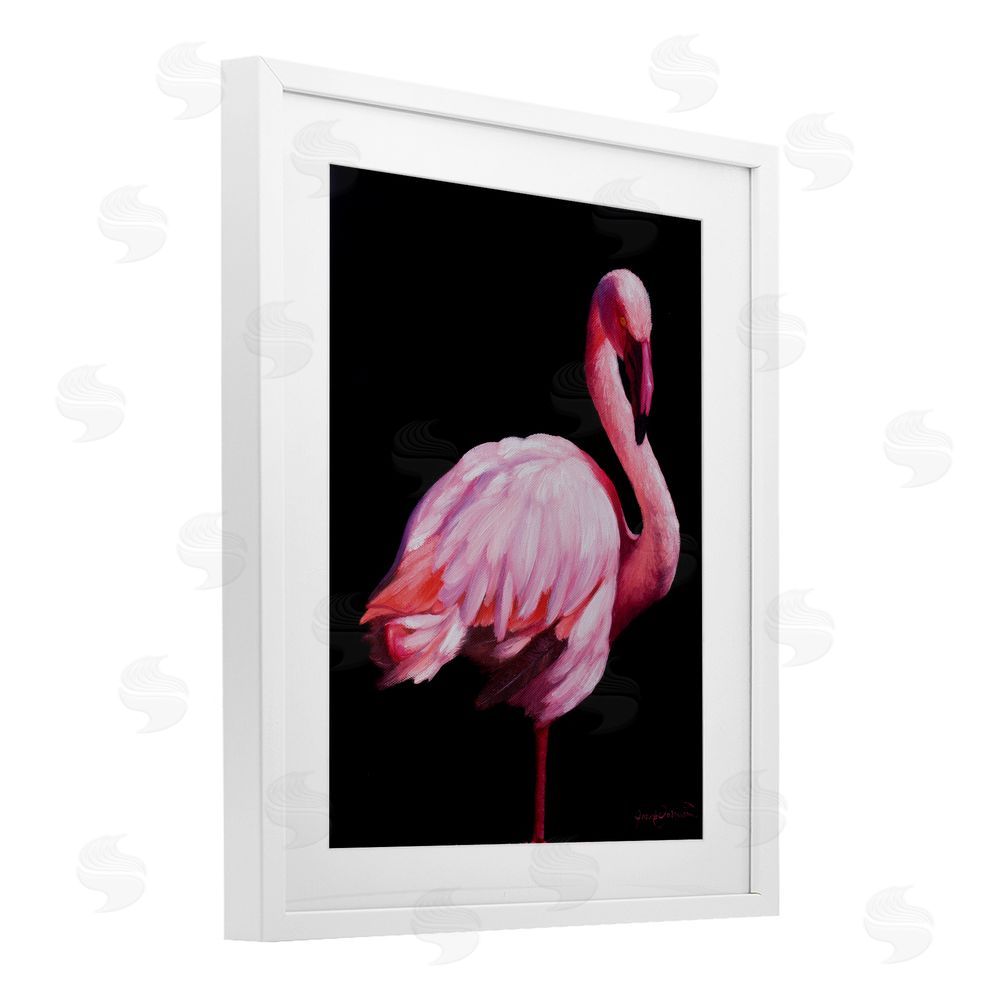 James Corwin Elegant & Exotic Flamingo White Framed Print Under Glass with Mat Wall Art