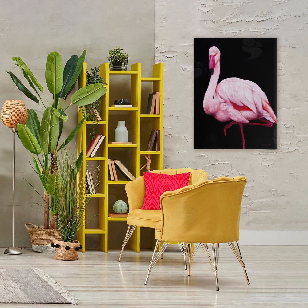 James Corwin Contrasting Flamingo on Black Canvas Art on Wall