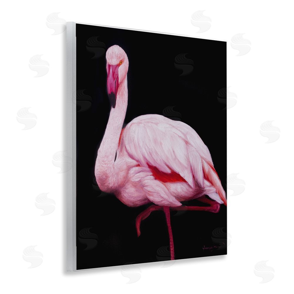 James Corwin Contrasting Flamingo on Black Wall Plaque Art Print