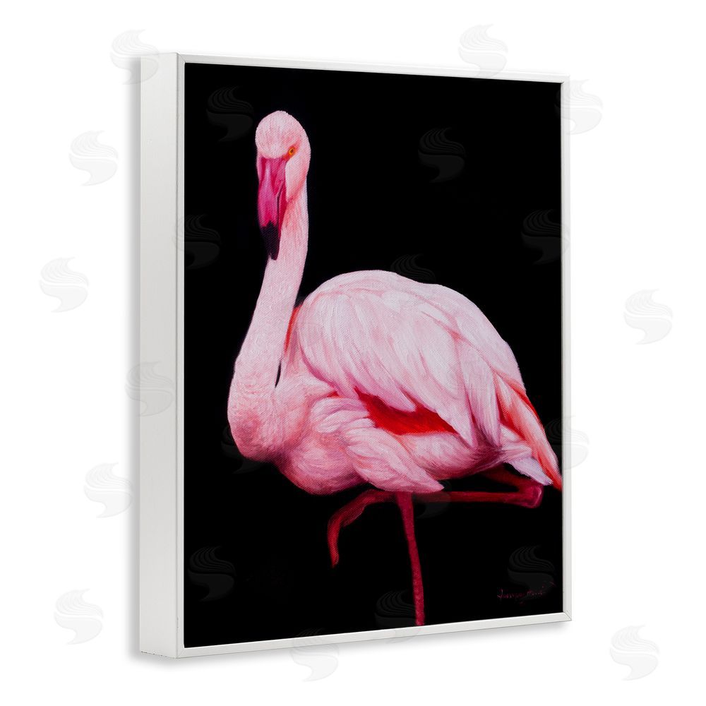 James Corwin Contrasting Flamingo on Black White Framed Giclee Wall Art Print