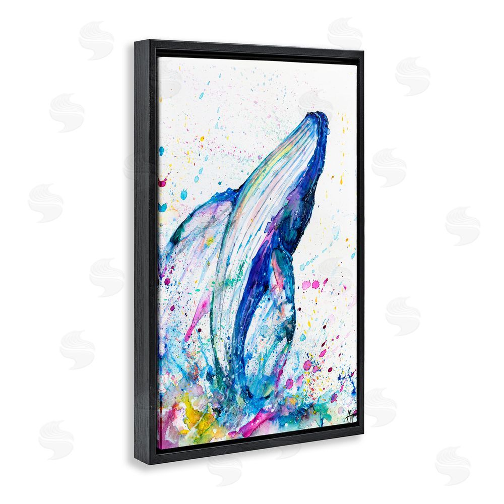 Marc Allante Breech Whale with Splatter Black Floating Frame Canvas Wall Art Print