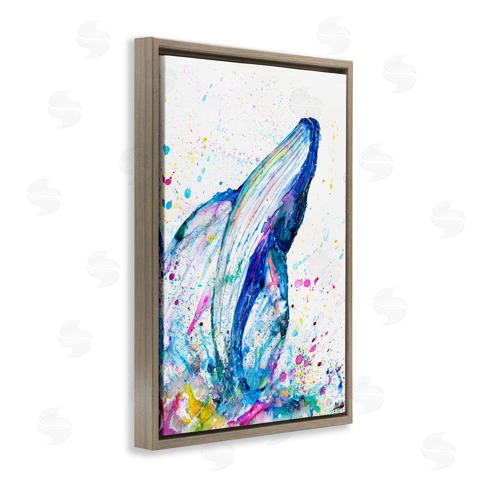 Marc Allante Breech Whale with Splatter Brown Floating Frame Canvas Wall Art Print