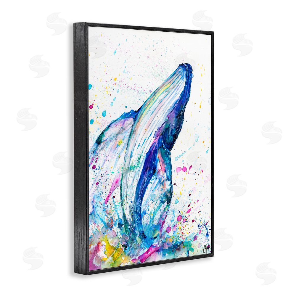 Marc Allante Breech Whale with Splatter Black Framed Giclee Wall Art Print