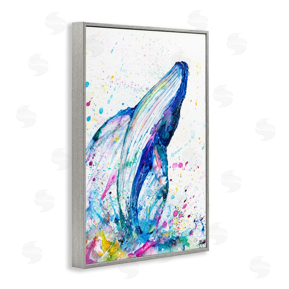 Marc Allante Breech Whale with Splatter Gray Framed Giclee Wall Art Print