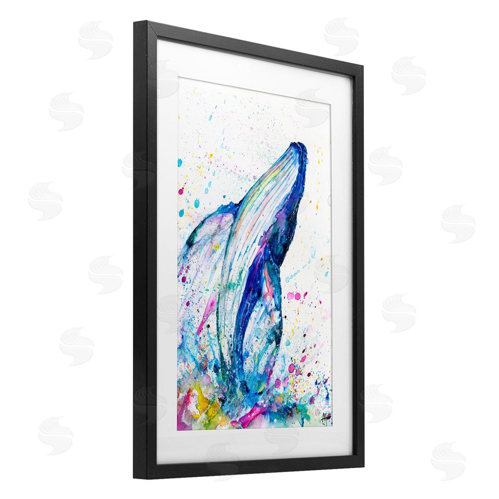 Marc Allante Breech Whale with Splatter Black Framed Print Under Glass with White Mat Wall Art