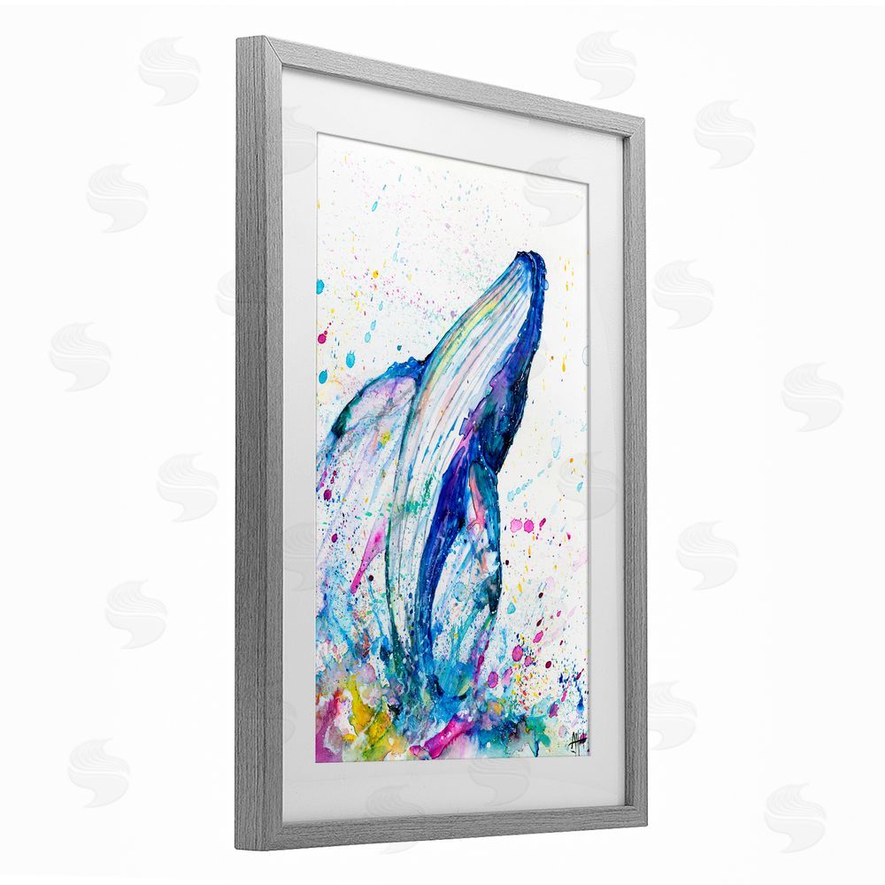 Marc Allante Breech Whale with Splatter Gray Framed Print Under Glass with White Mat Wall Art