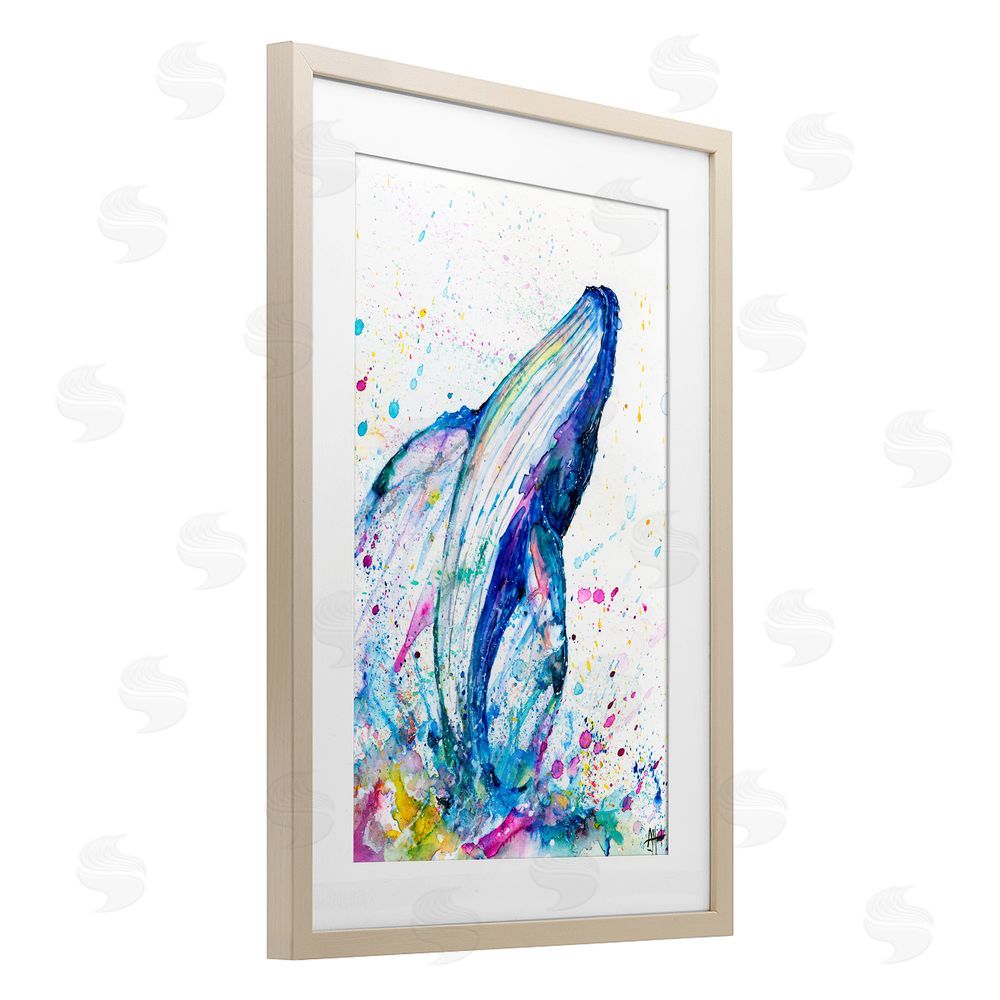 Marc Allante Breech Whale with Splatter Birch Framed Print Under Glass with White Mat Wall Art