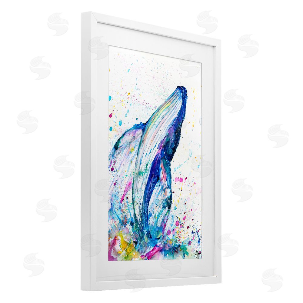 Marc Allante Breech Whale with Splatter White Framed Print Under Glass with Mat Wall Art