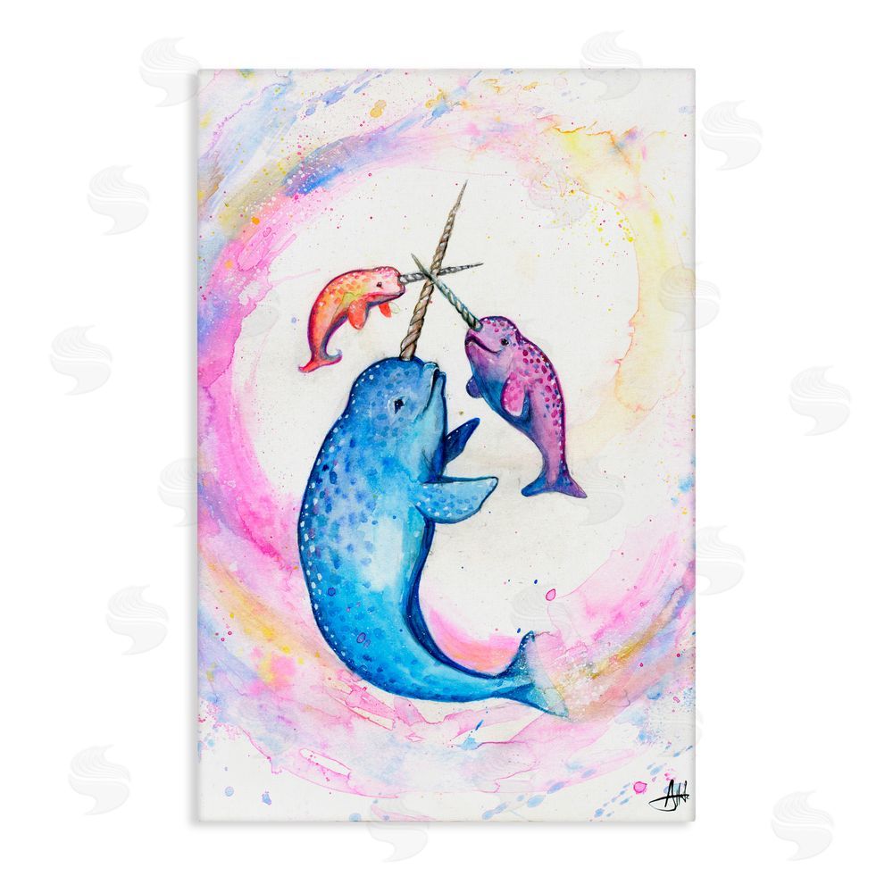 Marc Allante Three Narwhals in Pastels Canvas Wall Art Print