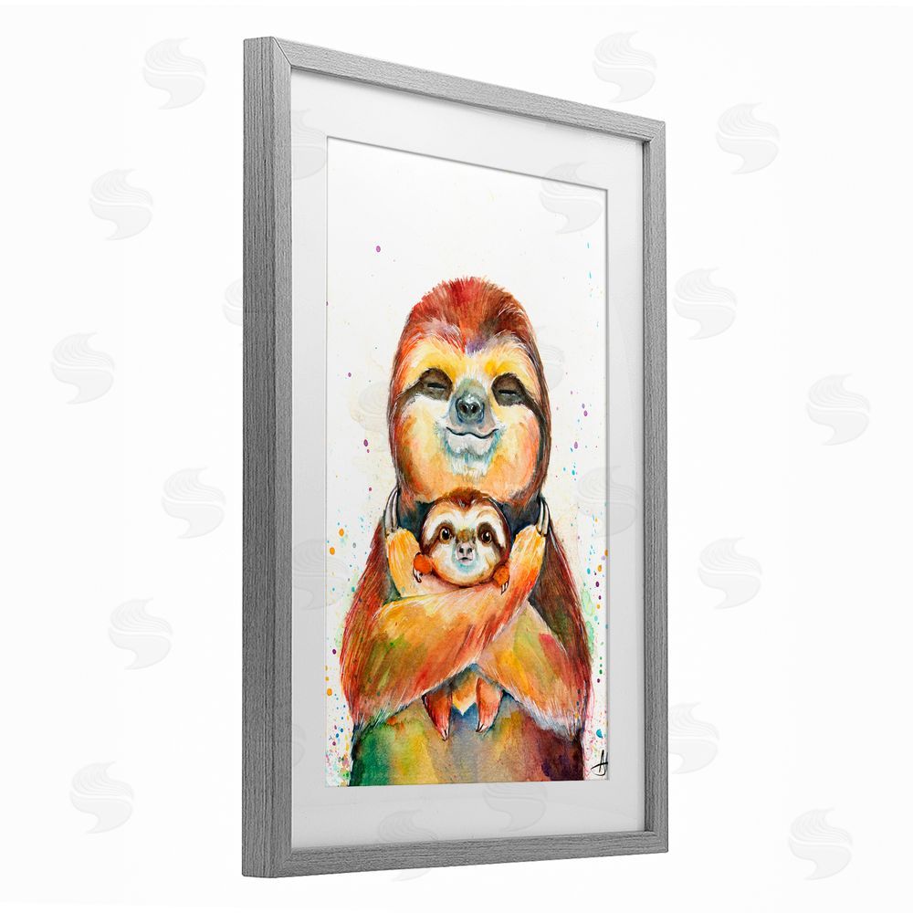 Marc Allante Exotic Xenarthra Sloths Gray Framed Print Under Glass with White Mat Wall Art