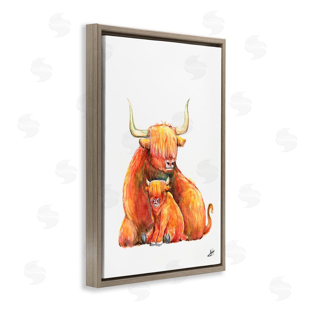 Marc Allante Yakety Yak Cattle Brown Floating Frame Canvas Wall Art Print