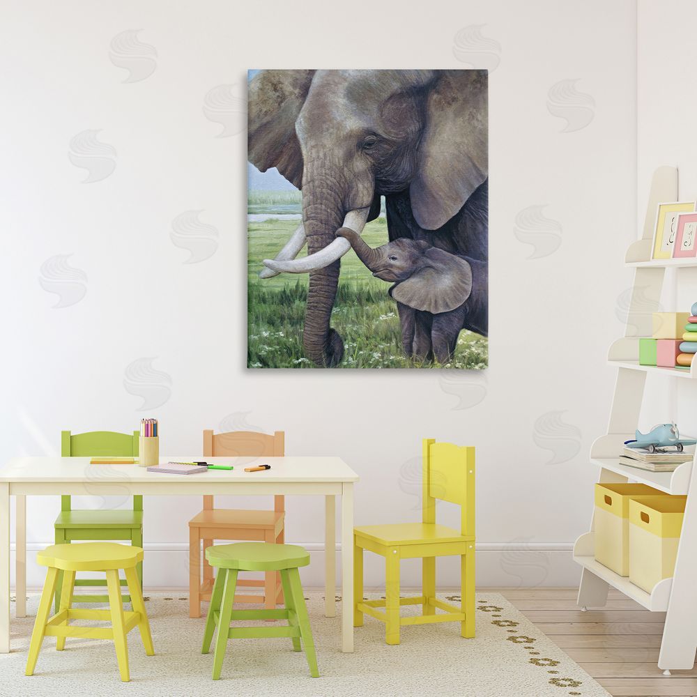 James Corwin Baby Elephant And Mother Canvas Art on Wall